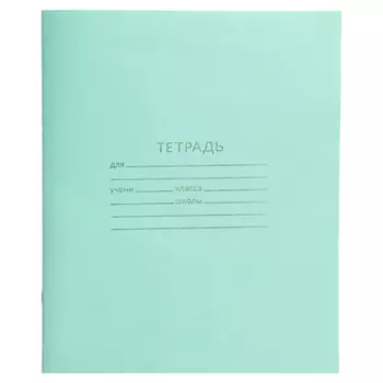 Тетрадь школьная 12 листов в линейку, белые листы, зеленая обл., скрепка