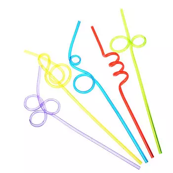 Трубочки для напитков 5шт, 25см, фигурные, цветные, "Крэйзи"