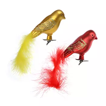 Украшение на клипе в виде Птицы с хвостом СНОУ БУМ 9 см, пластик, красный, золото