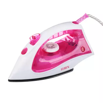 Утюг LEBEN 1200 Вт, антипригарная подошва, белый/розовый 249-006