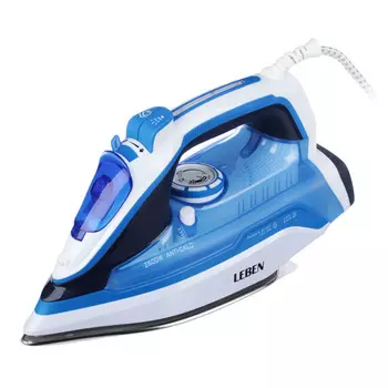 Утюг LEBEN 2600 Вт, подошва нержавейка, вертикальное отпариватель, белый/синий 249-013