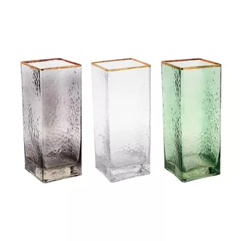 Ваза стеклянная с эффектом изморози и золотым кантом, 10x25 см, 3 цвета