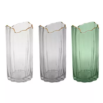 Ваза стеклянная с золотым кантом, "Волны" 12x25 см, 3 цвета
