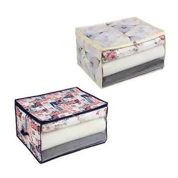 VETTA Английский стиль Кофр для подушек и одеял с прозрачным окном, 60х50х35см, спанбонд, ПЕВА,2 диз