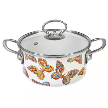 VETTA Бабочка Кастрюля эмалированная, 24см, 3,5л, стекл. крышка, дизайн GC