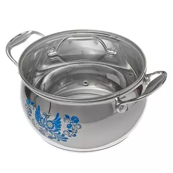 VETTA Гжель Кастрюля 20х11,5см. 3,6л. со стекл. крышкой, индукция, Дизайн GC