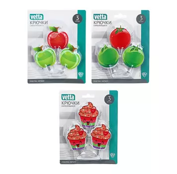 VETTA Крючки самоклеящиеся на блистере "Идиллия", 3 шт, металл, пластик, 4 дизайна