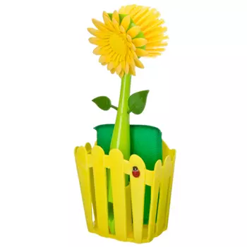 VETTA Набор для мытья посуды "Цветок", (щетка для посуды, губка, подставка), 4 цвета