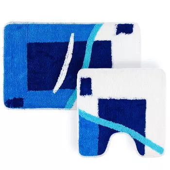 VETTA Набор ковриков 2шт для ванной и туалета, акрил, 50x80см + 50x50см, "Контраст" синий, Дизайн GC