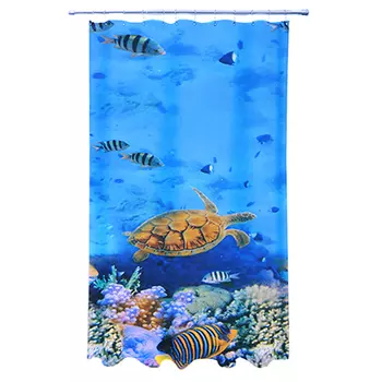 VETTA Шторка для ванной, ткань полиэстер с утяжелит, 180x180см, фотопечать эконом, Подводный мир