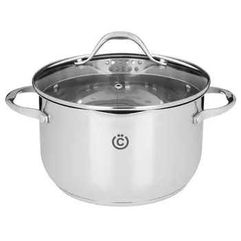 ВСЁГАЗИН Аджира Кастрюля 22х13,5см, 4,8л, со стекл. крышкой, индукция, нерж. сталь 18/10