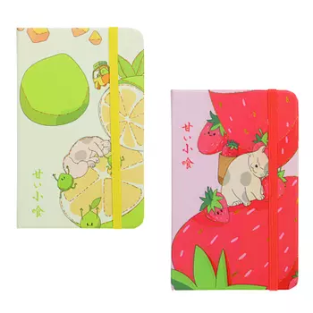 Записная книжка, 14x9см, 80л., твердая обложка, срез с цветной печатью, резинка, "Фрукты", 2диз.