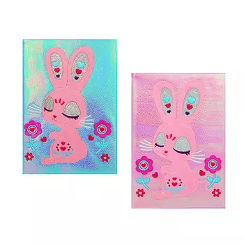 Записная книжка, 21х14,5см, 80л., тв.обл.с поролоном, иск.кожа "металлик", апплик. "Зайчики", 2 цв.