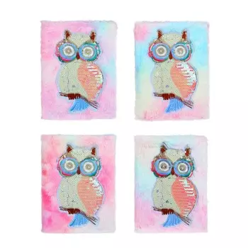 Записная книжка плюшевая, 21x14,5см, 80 листов, "Сова", аппликация с пайетками