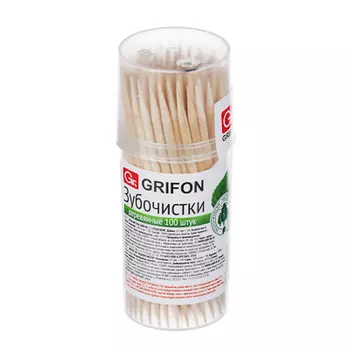 Зубочистки деревянные 100 шт в пластиковой баночке, GRIFON