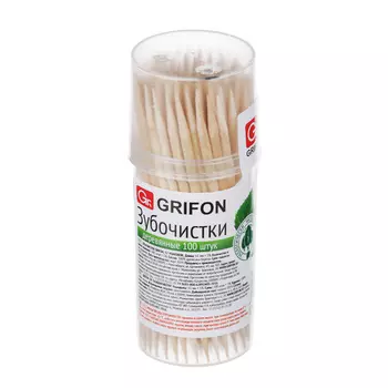 Зубочистки деревянные 100 шт в пластиковой баночке, GRIFON