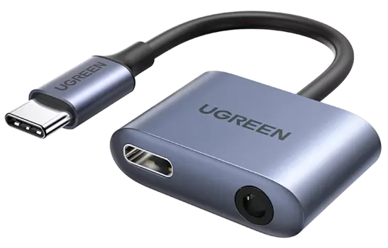 Адаптер UGREEN CM231 USB-C + AUX 3,5mm, PD, 30Вт серый