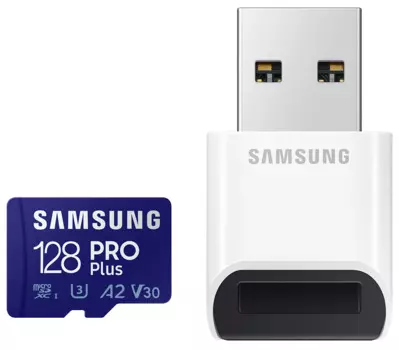 Карта памяти Samsung microSDXC UHS-III U3 Samsung PRO PLUS 128 ГБ синий