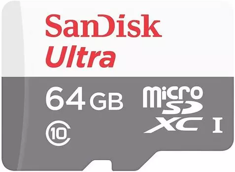 Карта памяти Sandisk Ultra microSDXC, 100 МБ/с, 64 ГБ серый