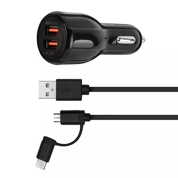 с кабелем Type C + Micro USB черный