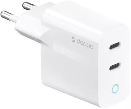 Сетевое зарядное устройство Deppa 2хUSB-C, PD, 45 Вт белый
