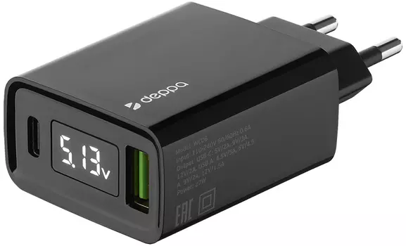 Сетевое зарядное устройство Deppa USB-A x 2 + USB-C, PD, QC 3.0, 30 Вт черный