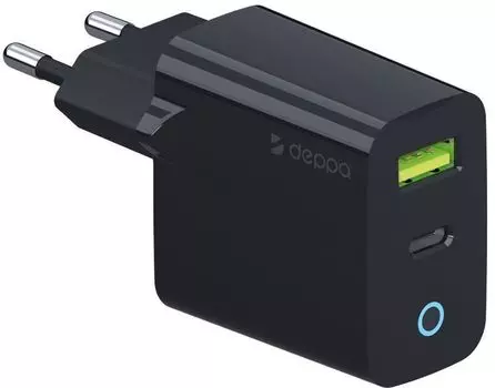 Сетевое зарядное устройство Deppa USB-C + USB-A, PD, 33Вт черный