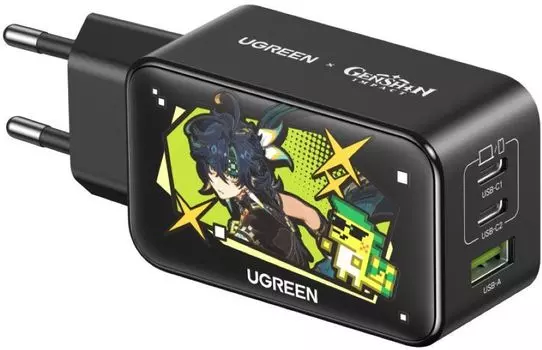 Сетевое зарядное устройство UGREEN x Genshin Impact Nexode USB-A + 2хUSB-C, 65Вт, GaN черный