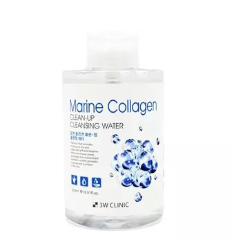 3W CLINIC Вода очищающая с морским коллагеном / MARINE COLLAGEN CLEAN-UP CLEANSING WATER 500 мл