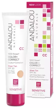 ANDALOU NATURALS CC-крем матирующий SPF 30, желто-кремовый 1000 роз / Sheer-Tan 58 мл