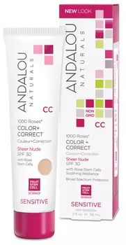 ANDALOU NATURALS CC-крем матирующий SPF 30, светло-розовый 1000 роз / Sheer Nude 58 мл