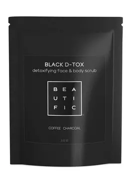BEAUTIFIC Скраб cухой угольно-кофейный для глубокого очищения лица и тела / Black D-tox 90 мл