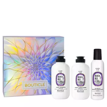 BOUTICLE Набор Объем и восстановление для волос всех типов (шампунь 250 мл + кондиционер 250 мл + мусс кондиционер 250 мл) GLOW LAB BIORICH