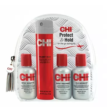 CHI Набор дорожный Защита и фиксация (шампунь 59 мл, кондиционер 59 мл, инфузия 59 мл, спрей 74 гр) PROTECT AND HOLD