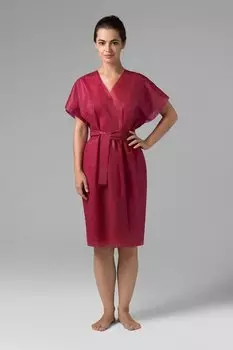 ЧИСТОВЬЕ Халат-кимоно без рукавов с поясом универсальный, спанбонд бордовый 10 шт