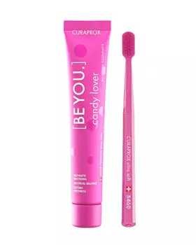 CURAPROX Набор розовый (паста зубная Любитель конфет, арбуз, 90 мл, + щетка зубная ультрамягкая CS5460) Be You Pink set