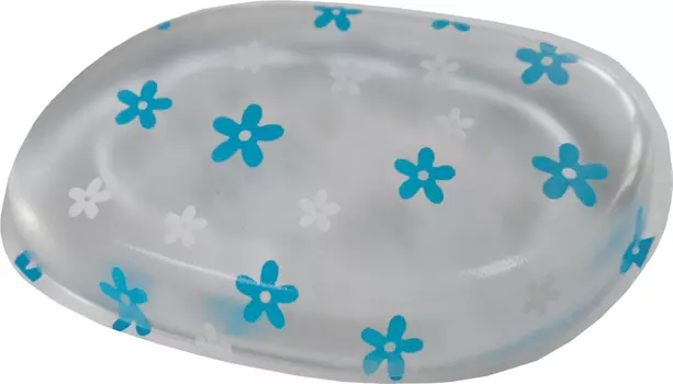 DEWAL BEAUTY Губка для нанесения макияжа, прозрачная с рисунком (голубые цветы) 1 шт