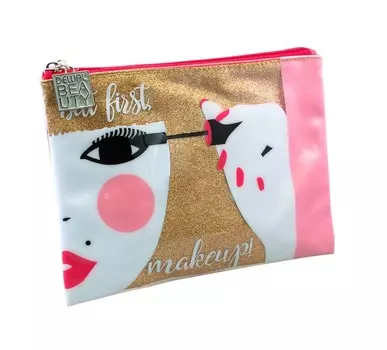 DEWAL BEAUTY Косметичка Модница, золотистая 22 х 16,5 х 1,5 см