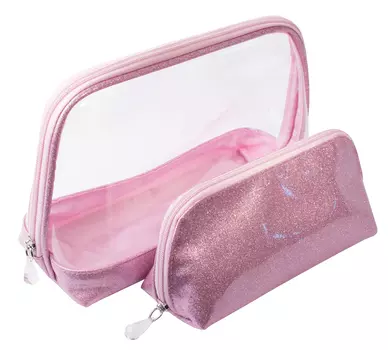 DEWAL BEAUTY Набор косметичек Северное сияние, розовый 24х9,5х17,5 см и 18,5х7,5х9,5 см