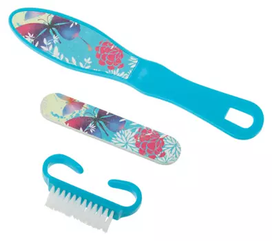 DEWAL BEAUTY Набор педикюрный, голубой (терка, пилка, щетка)