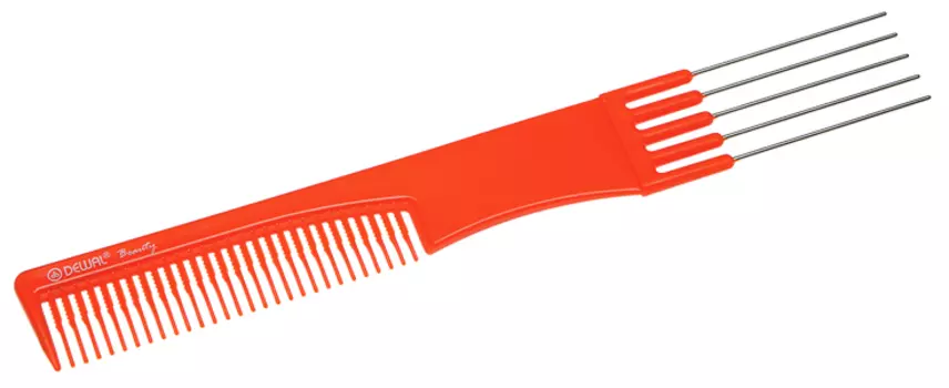 DEWAL BEAUTY Расческа для начеса, с металлическими зубцами, оранжевая 19 см