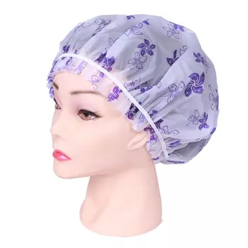 DEWAL BEAUTY Шапочка для душа без кружева, белая с фиолетовыми цветами