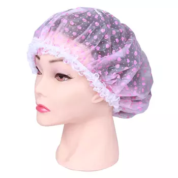 DEWAL BEAUTY Шапочка для душа с кружевом, белая с розовыми цветами
