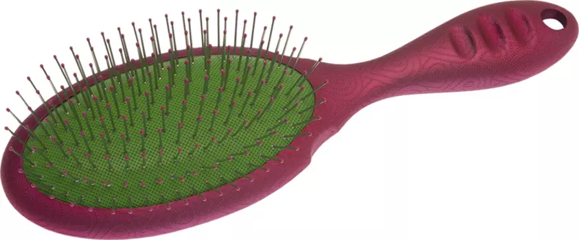 DEWAL BEAUTY Щетка Акварель массажная с металлическим штифтом, овальная, красная с зеленым