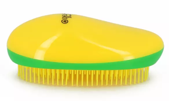 DEWAL BEAUTY Щетка массажная для легкого расчесывания волос, овальная, цвет желто-зелено-желтый