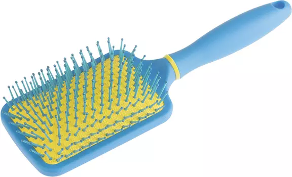 DEWAL BEAUTY Щетка Ягода массажная с нейлоновым штифтом, квадратная, синяя с желтым