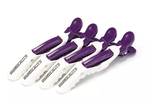 DEWAL BEAUTY Зажимы для волос, белый с фиолетовым 4 шт