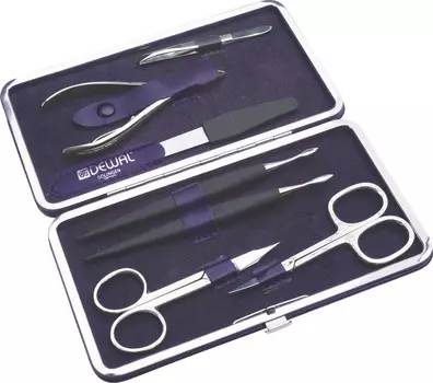 DEWAL PROFESSIONAL Набор маникюрный, чехол натуральная кожа, цвет фиолетовый, 7 предметов