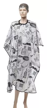 DEWAL PROFESSIONAL Пеньюар для стрижки Barber Style, полиэстер, на крючках, белый c рисунком 128х150 см