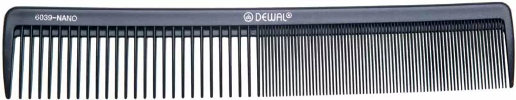 DEWAL PROFESSIONAL Расческа рабочая Nano комбинированная, широкая, антистатик (черная) 21,5 см